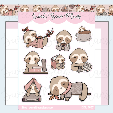 Cozy Sloth Vinyl Planner Stickers | Ddl 1667