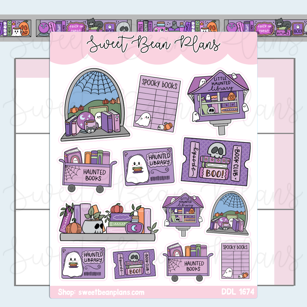 Haunted Bookish Doodles Vinyl Planner Stickers | Ddl 1674