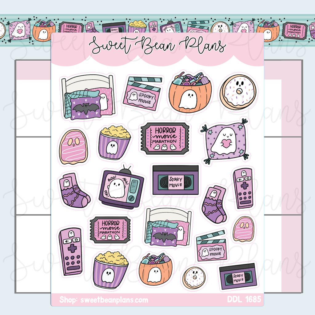 Spooky Movie Doodles Vinyl Planner Stickers | Ddl 1685