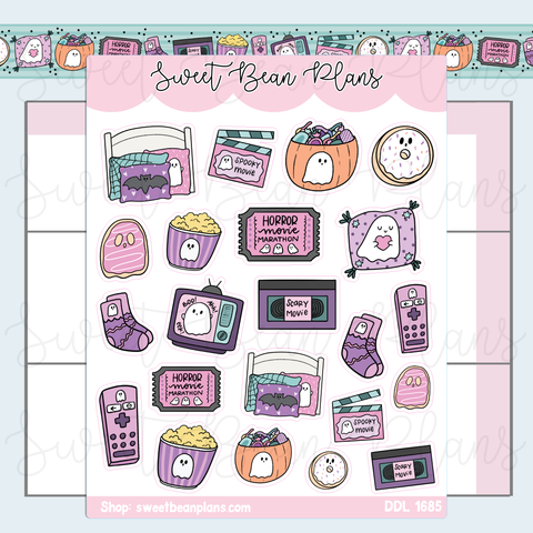 Spooky Movie Doodles Vinyl Planner Stickers | Ddl 1685