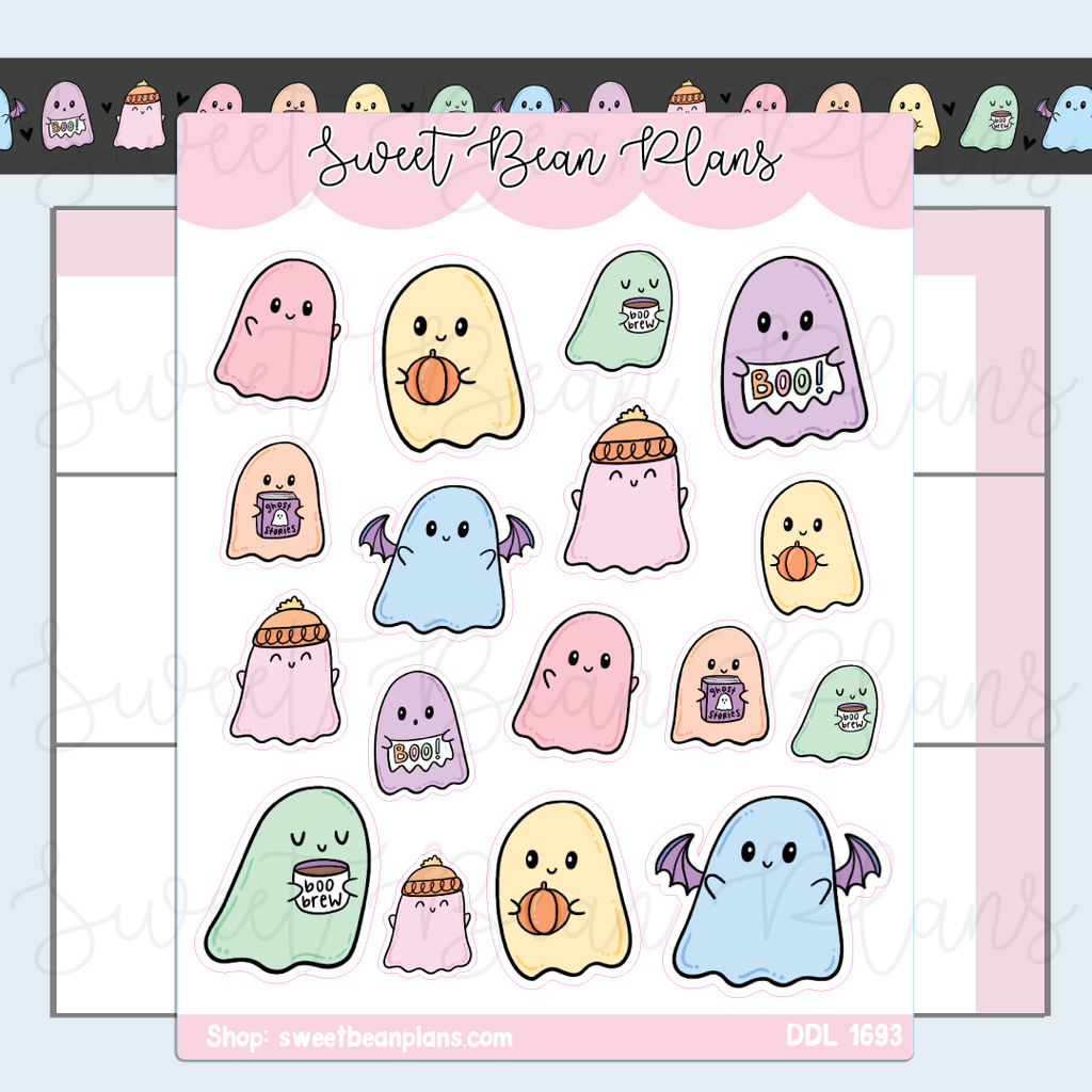 Rainbow Ghosts Vinyl Planner Stickers | Ddl 1693