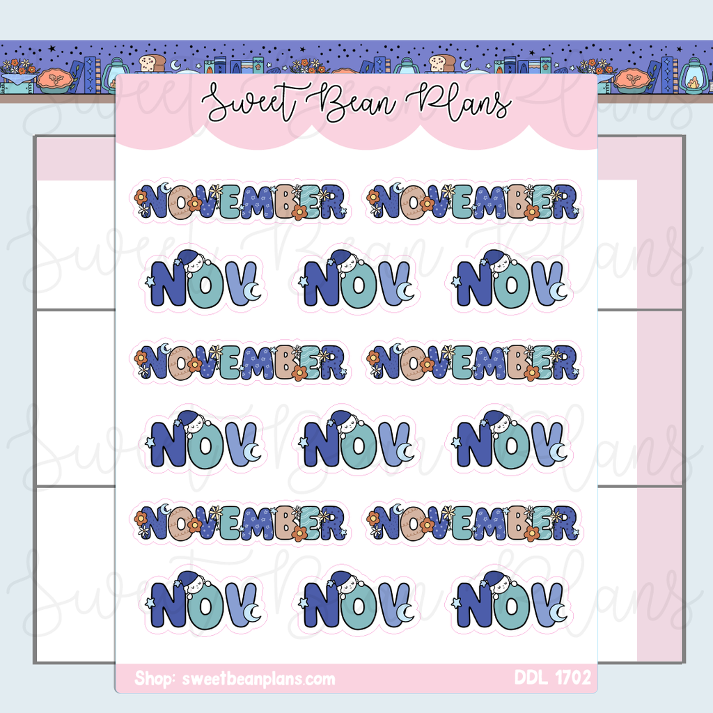 November 2026 Bean Banners Vinyl Planner Stickers | Ddl 1702