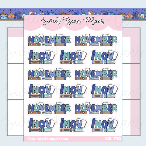 November 2026 Bookish Banners Vinyl Planner Stickers | Ddl 1703