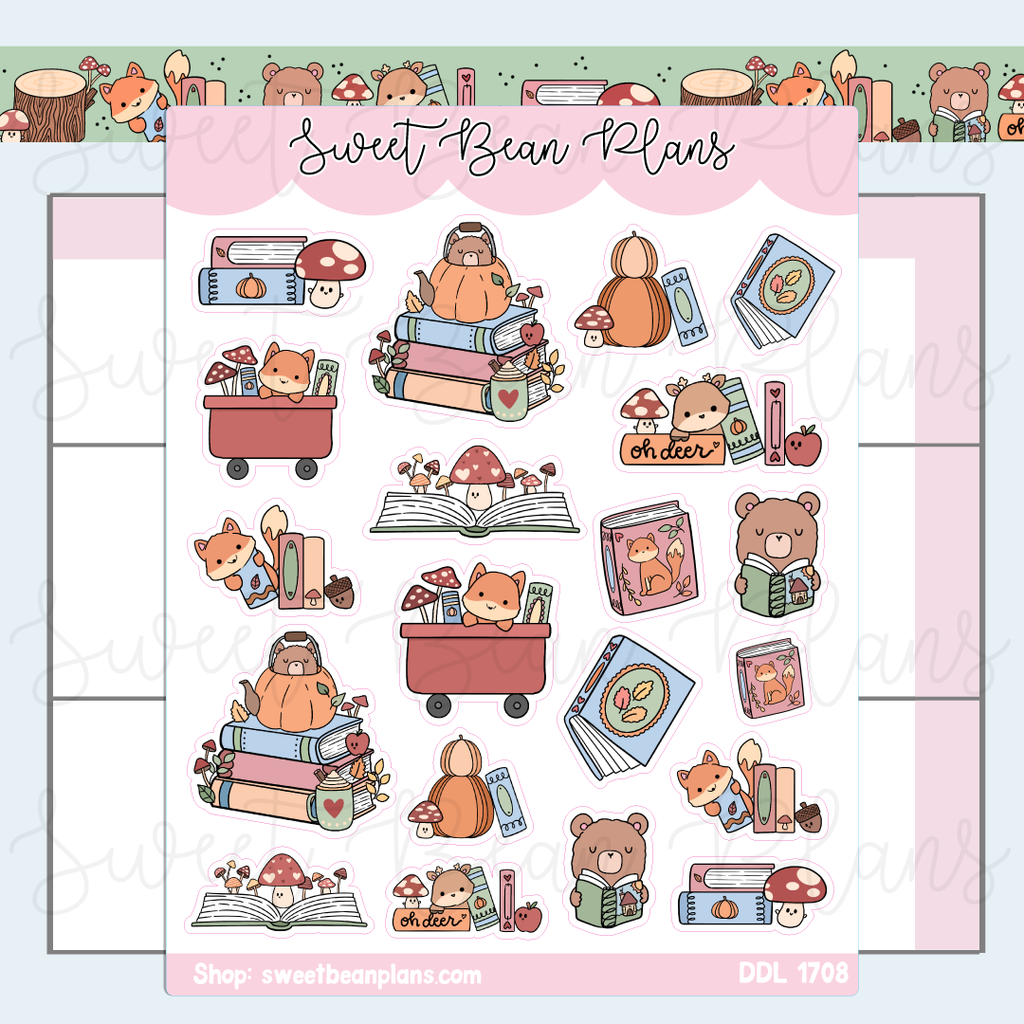Bookish Fall Critters Vinyl Planner Stickers | Ddl 1708