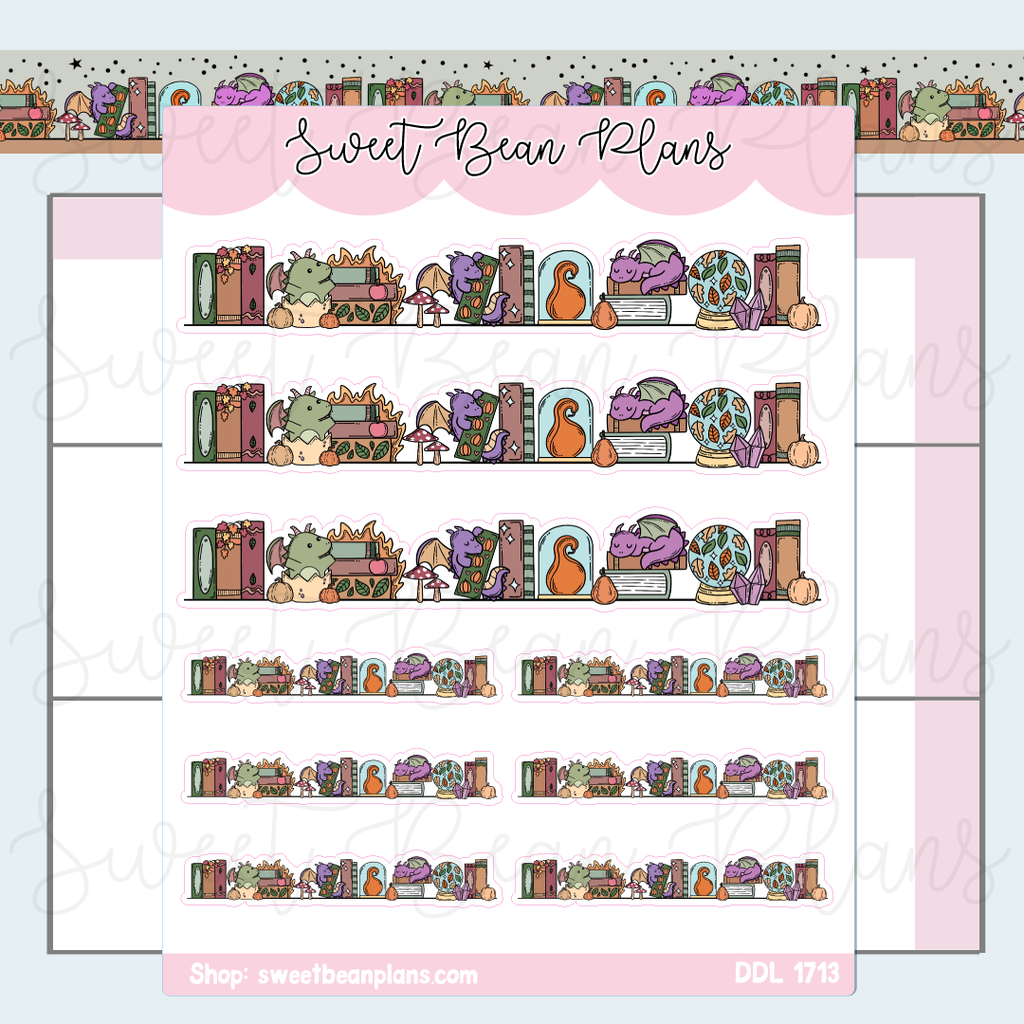Cozy Dragon Bookshelf Vinyl Planner Stickers | Ddl 1713