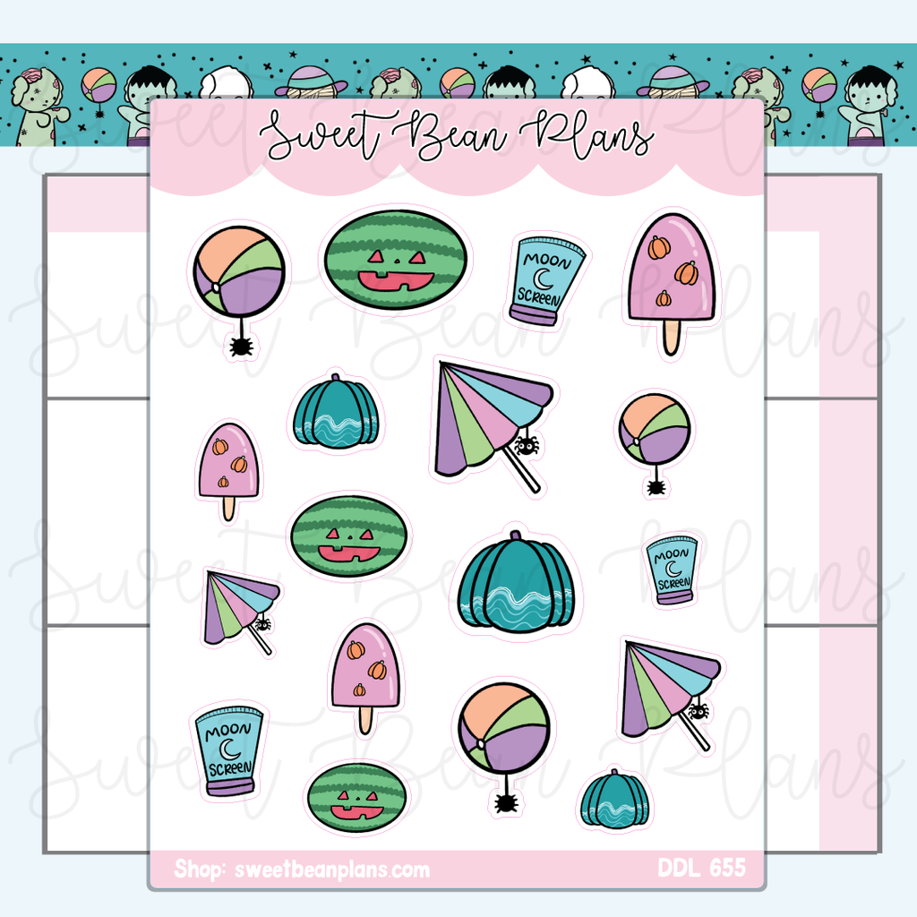 Scary Beach Doodles Vinyl Planner Stickers | Ddl 655