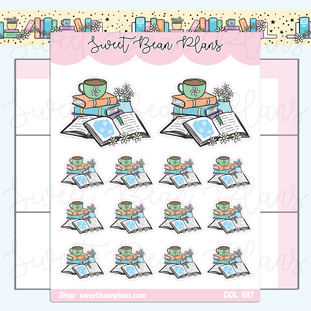 Daisy Book Stack Vinyl Planner Stickers | Ddl 697