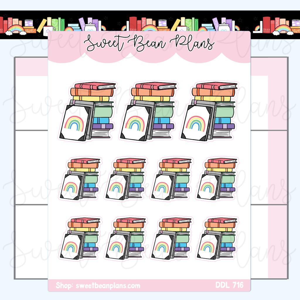 Rainbow Book Stack Vinyl Planner Stickers | Ddl 716