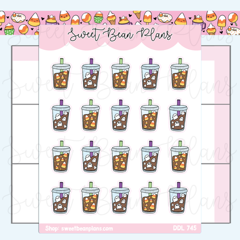 Candy Corn Ghost Coffee Vinyl Planner Stickers | Ddl 745