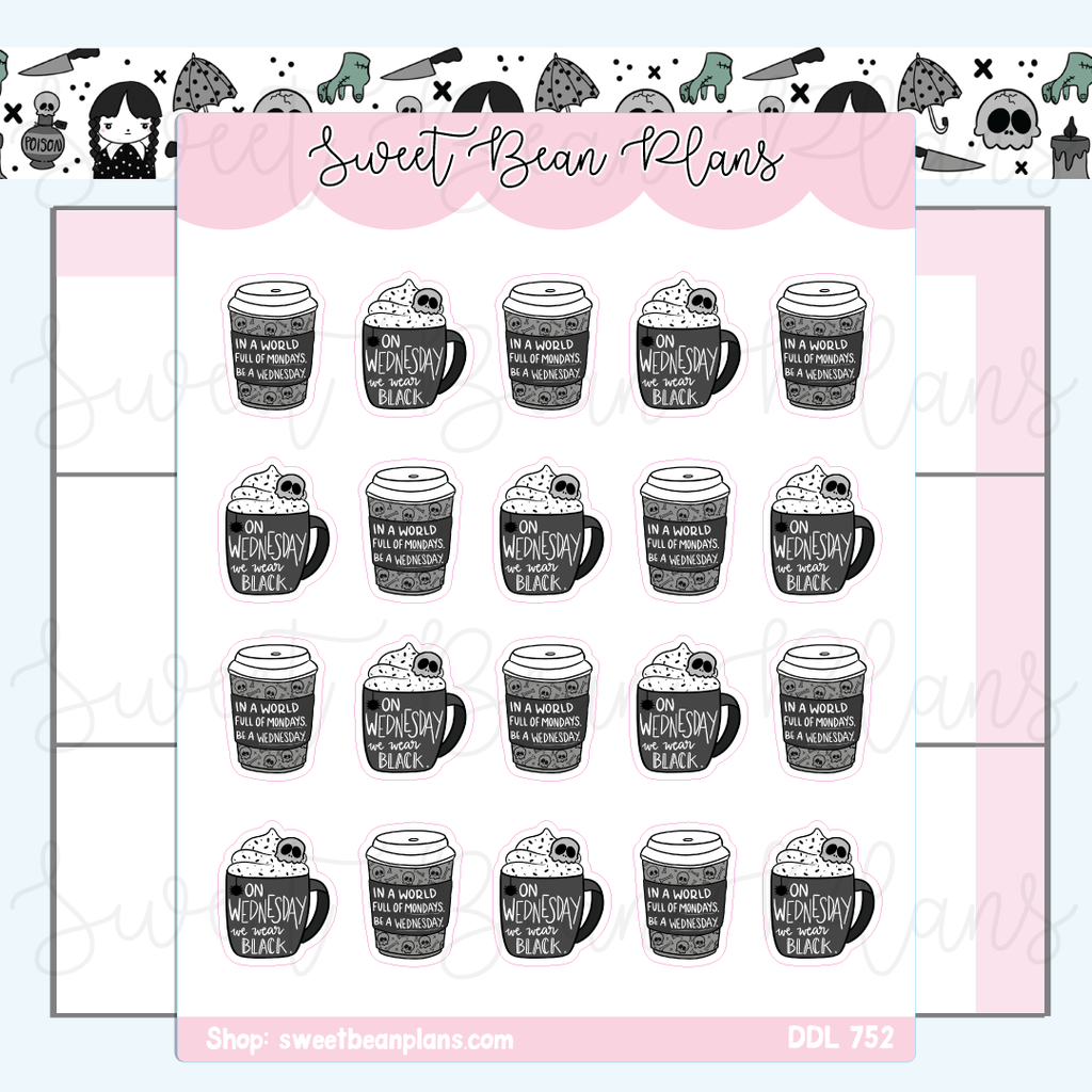 Wednesday Coffee Cups Vinyl Planner Stickers | Ddl 752