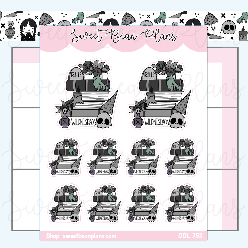 Wednesday Book Stacks Vinyl Planner Stickers | Ddl 753