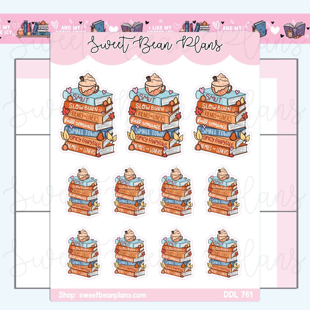 Fall Tropes Book Stacks Vinyl Planner Stickers | Ddl 761