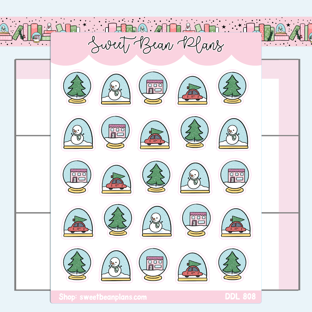 Snow Globe Doodles Vinyl Planner Stickers | Ddl 808