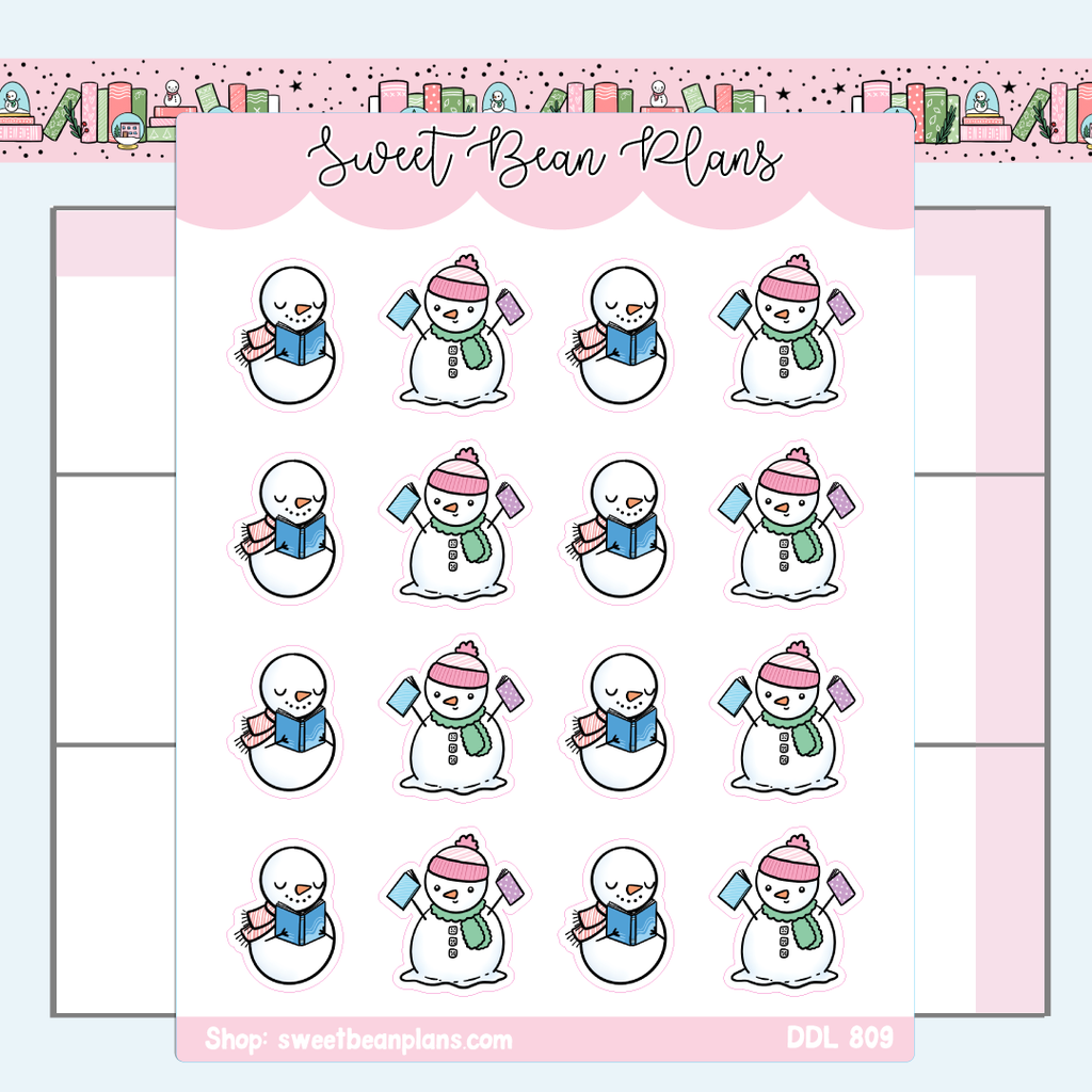 Reading Snowman Vinyl Planner Stickers | Ddl 809