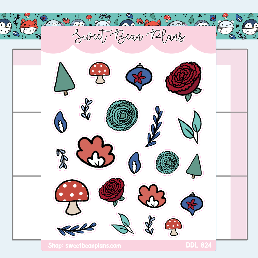 Winter Florals Doodles Vinyl Planner Stickers | Ddl 824