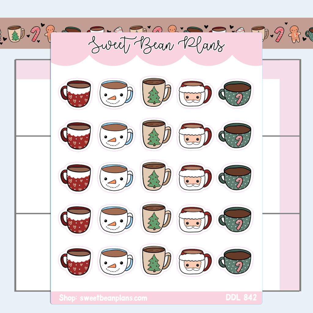 Holiday Coffee Mugs Vinyl Planner Stickers | Ddl 842