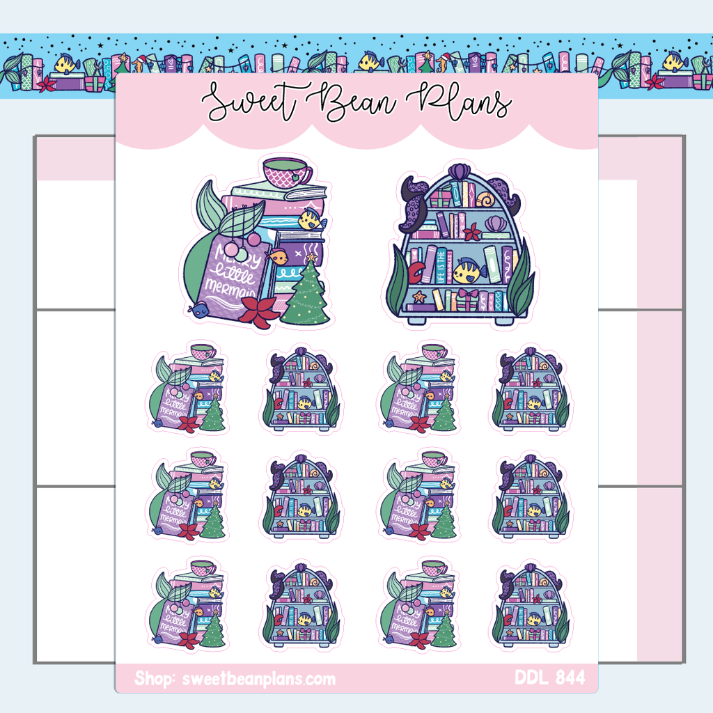 Merry Mermaid Book Stacks Vinyl Planner Stickers | Ddl 844