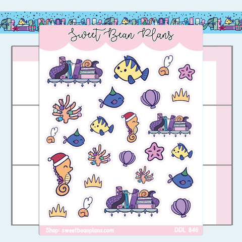 Merry Mermaid Doodles Vinyl Planner Stickers | Ddl 846