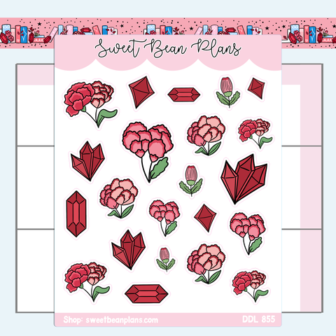 January Gemstone and Floral Doodles Vinyl Planner Stickers | Ddl 855