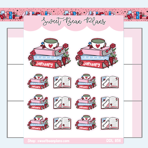 January 2024 Book Stack Vinyl Planner Stickers | Ddl 856