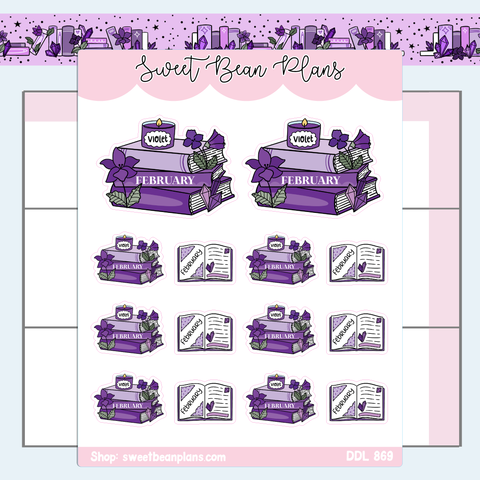February 2024 Book Stack Vinyl Planner Stickers | Ddl 869