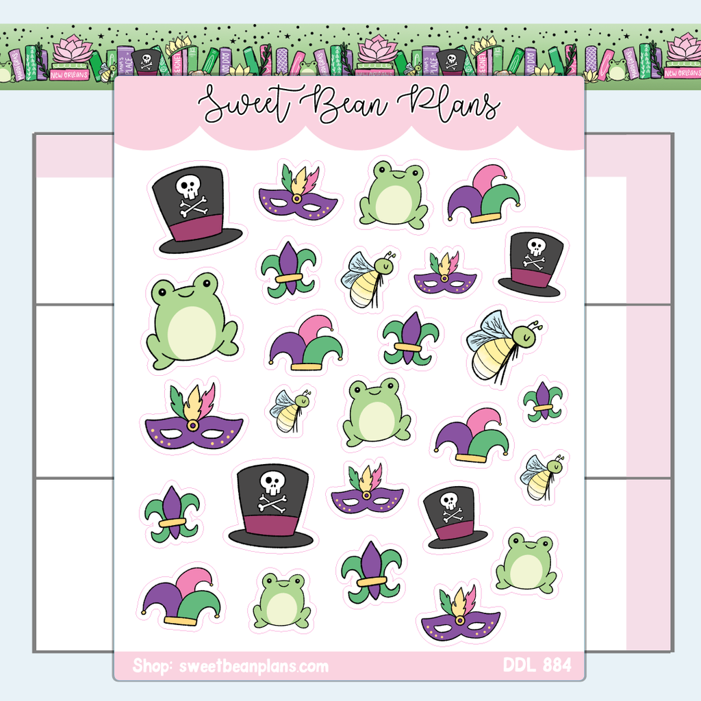 Mardi Gras Princess Doodles Vinyl Planner Stickers | Ddl 884