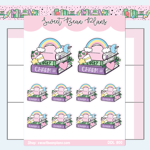 Lucky Charm Book Stack Vinyl Planner Stickers | Ddl 900