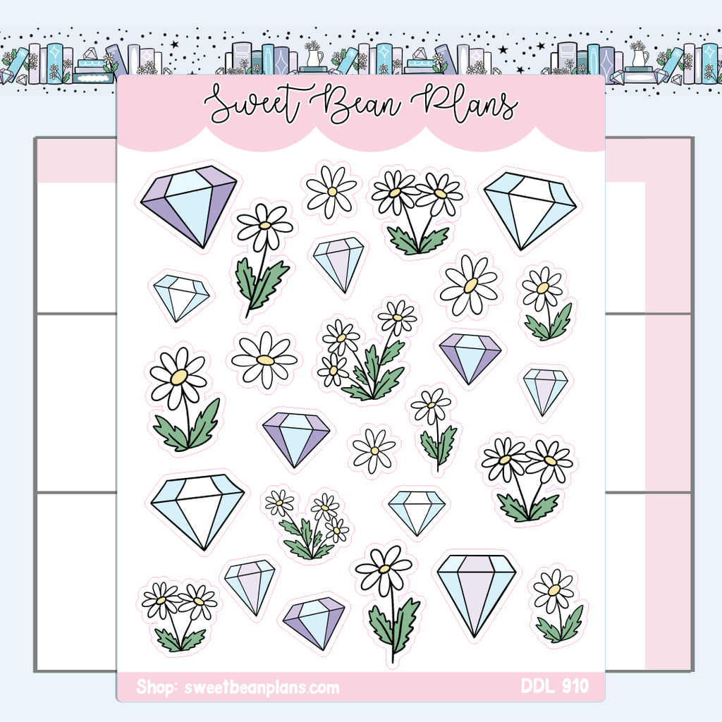April Gemstone and Floral Doodles Vinyl Planner Stickers | Ddl 910