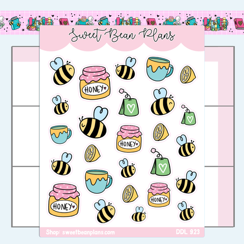 Honey Bee Doodles Vinyl Planner Stickers | Ddl 923