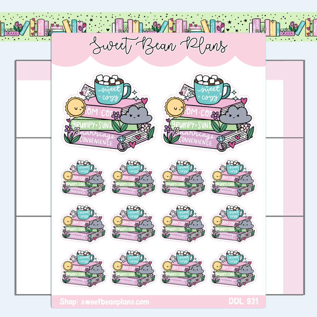 Rom Com Book Stack Vinyl Planner Stickers | Ddl 931 – Sweet Bean Plans