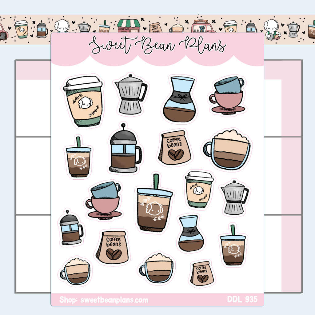 Coffee Doodles Vinyl Planner Stickers | Ddl 935