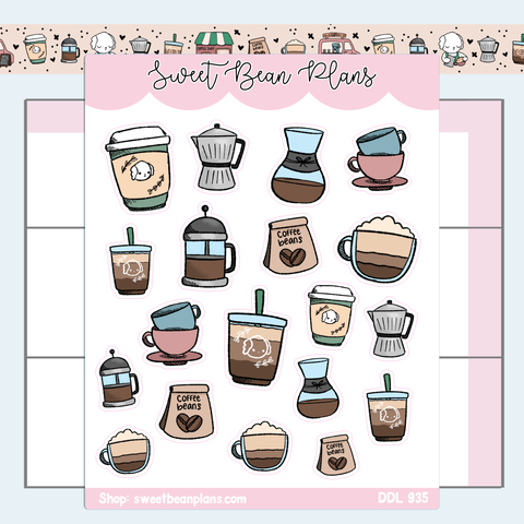 Coffee Doodles Vinyl Planner Stickers | Ddl 935