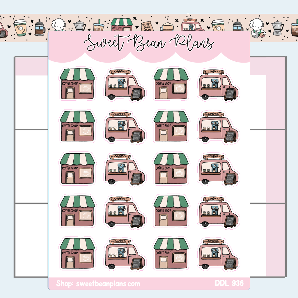 Coffee Shop + Truck Vinyl Planner Stickers | Ddl 936