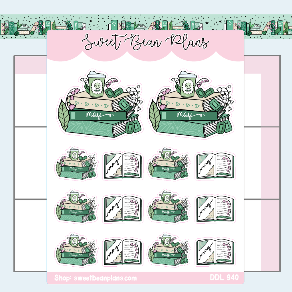 May 2024 Book Stack Vinyl Planner Stickers | Ddl 940