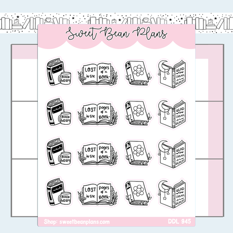 Black + White Books Vinyl Planner Stickers | Ddl 945