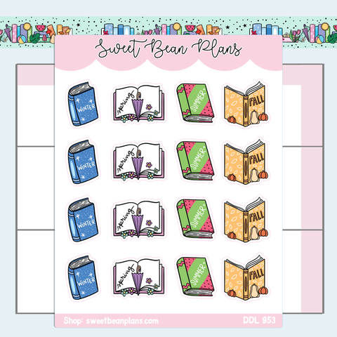 Seasonal Book Doodles Vinyl Planner Stickers | Ddl 953