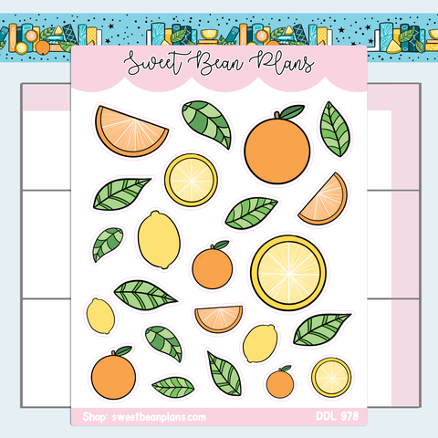 Citrus Doodles Vinyl Planner Stickers | Ddl 978