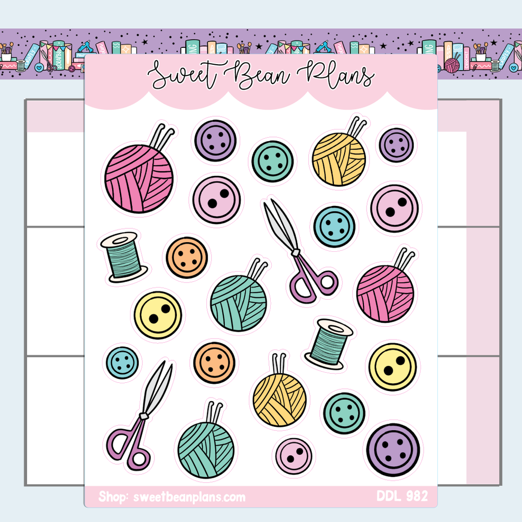 Sewing Doodles Vinyl Planner Stickers | Ddl 982