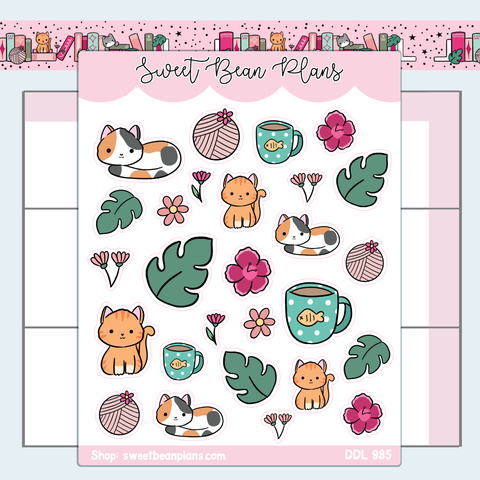 Cat Doodles Vinyl Planner Stickers | Ddl 985