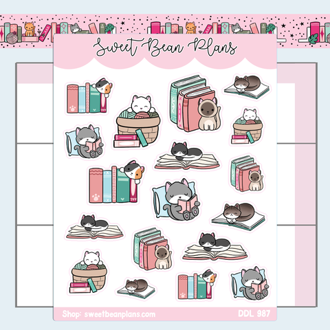 Bookish Cats Vinyl Planner Stickers | Ddl 987