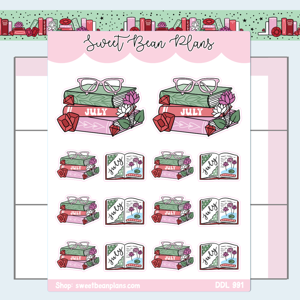 July 2024 Book Stack Vinyl Planner Stickers | Ddl 991