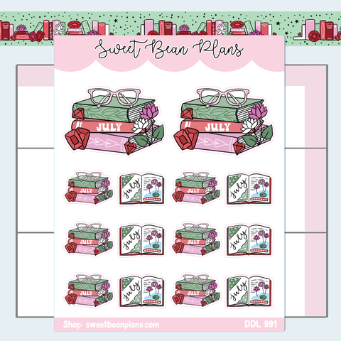 July 2024 Book Stack Vinyl Planner Stickers | Ddl 991