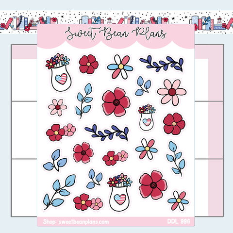 Happy Fourth Flowers Vinyl Planner Stickers | Ddl 996