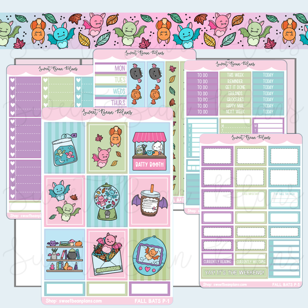 Fall Bats Weekly Kit Vinyl Planner Stickers