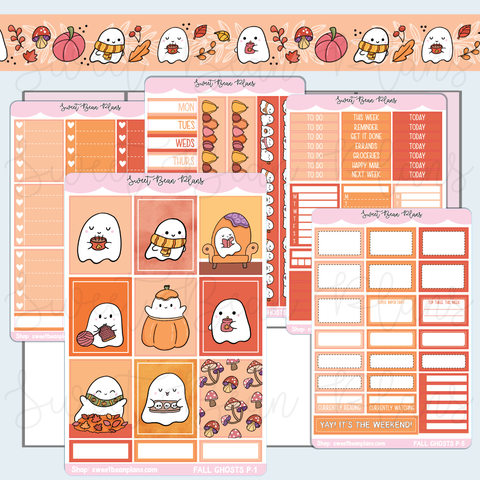 Fall Ghosts Weekly Kit Vinyl Planner Stickers