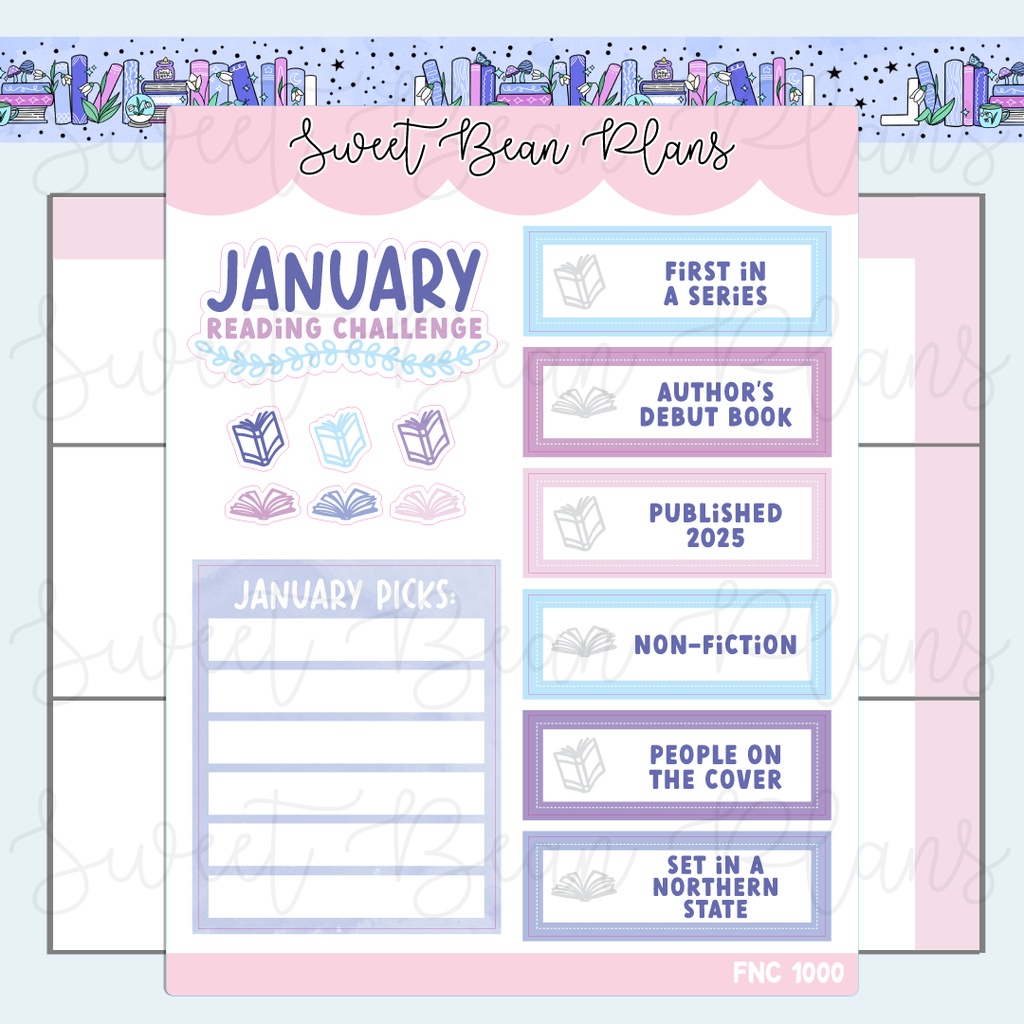 January 2025 Reading Challenge Vinyl Planner Stickers | Fnc 1000