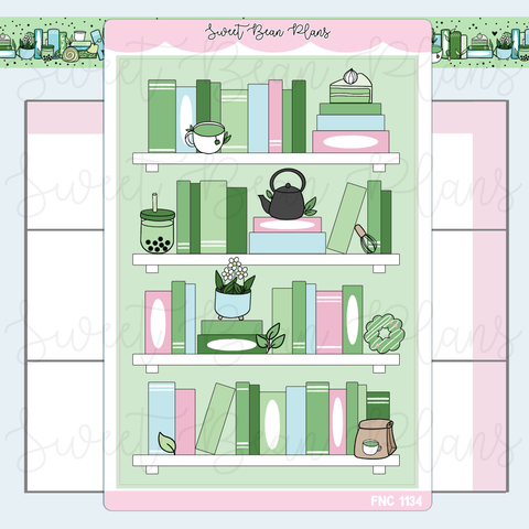 Matcha Bookshelf Vinyl Planner Stickers | Fnc 1134