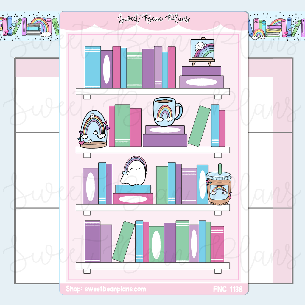 Pastel Rainbow Bookshelf Vinyl Planner Stickers | Fnc 1138