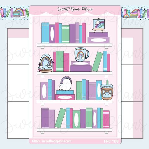 Pastel Rainbow Bookshelf Vinyl Planner Stickers | Fnc 1138