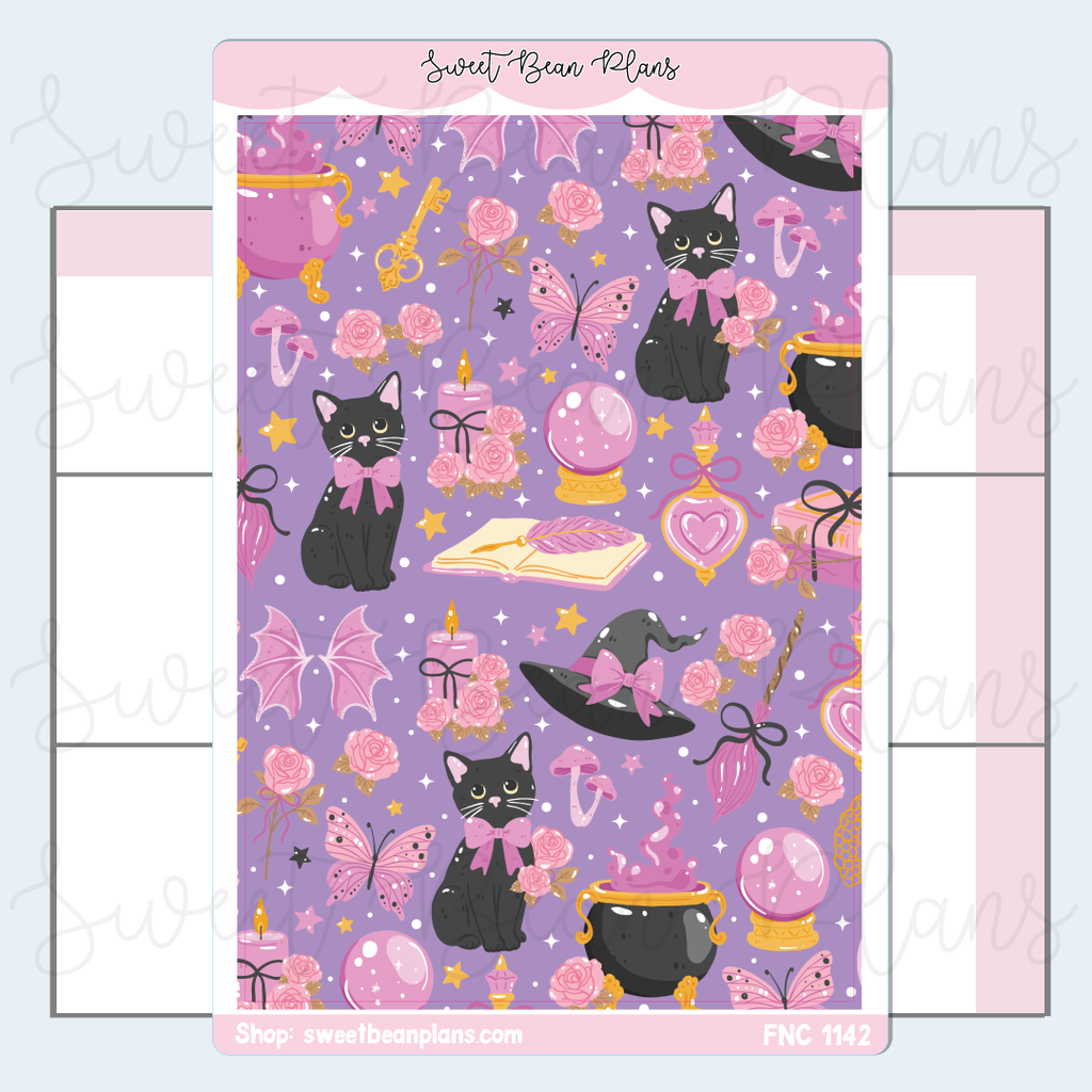 Cute Witch Bookish Large Vinyl Planner Stickers | Fnc 1142